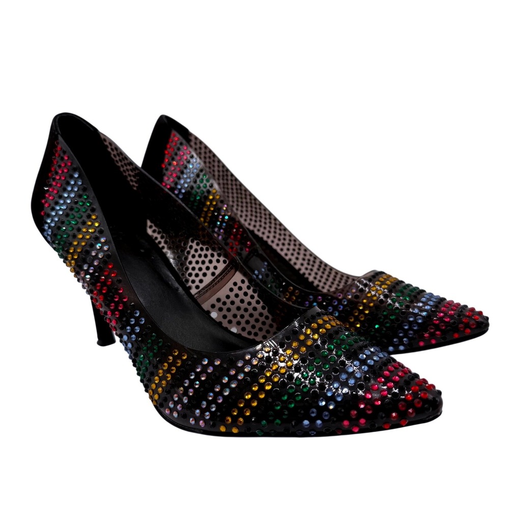 INC International Concepts Pumps Womens 8.5M‎ Black Rainbow Rhinestone Excellent